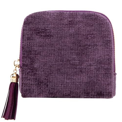 Cute Coin Purse Small Travel Jewelry Case with Tassel Mini Travel Jewelry Bag Organizer Pouch for Coins Bracelets, Fashion Accessories Mini Organizer Storage Bag for Women (A-Dark Purple) - color: A-Dark Purple