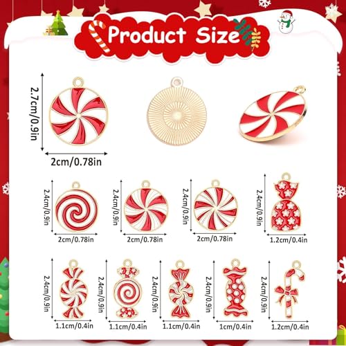 SANNIX 90 Pcs Christmas Charms for Jewelry Making, Xmas Candy Charms Red White Candy Cane Holiday Charm Pendants for Bracelets Necklaces Earrings Making and Crafting - color: Red White