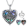 SOULMEET Personalized Silver Locket Necklace That Holds Pictures Photo Keep Someone Near to You, Memorial Custom Lockets Necklaces Letters Engraving for His Her - color: D2-Abalone tree-Black, style: Locket+Custom Photo+Engraved