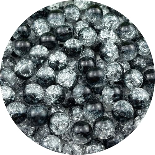 Jmassyang 200 Pieces 10mm Acrylic Crackle Beads Crystal Round Plastic Spacer Bead for DIY Decoration Necklaces Bracelets Earrings Jewelry Making(Black) - color: Black, size: 10MM