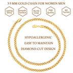 Fiusem 3.5mm Cuban Link Chains for Men, Silver Tone/Black/14K Gold Plated Stainless Steel Necklace Chain, Mens Necklace 16, 18, 20, 22, 24, 26, 28 Inch - size: 22 Inches, style: c.3.5mm width-gold plated