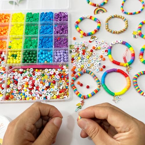 Pride Rainbow Clay Beads Bracelets Making Kit, Love is Love Beads Art DIY Craft Kit, Rainbow Color Jewelry Making Kit Party Supplies, Set of 1 Box