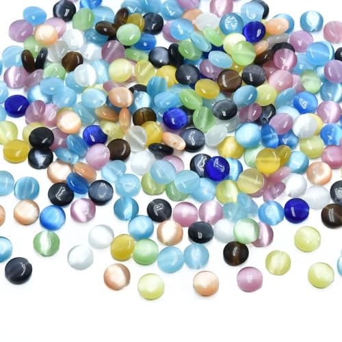 48pcs 8mm Mixed Colors Cat's Eye Coin Stone Loose Gemstone Beads Semi-Precious Craft Supplies for DIY Jewelry Making - color: Coin8mm Mixed Colors