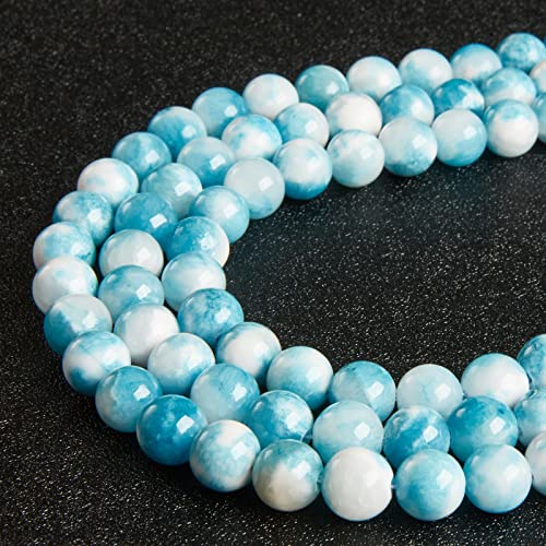 60pcs 6mm Blue White Jade Beads Natural Gemstone Beads Round Loose Beads for Jewelry Making - color: Blue White Jade, size: 6mm