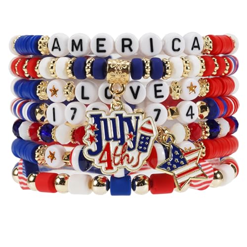 Twinfree Bohemia Beaded Bracelet for Women, Polymer Clay Stretch Bracelets - color: color 10