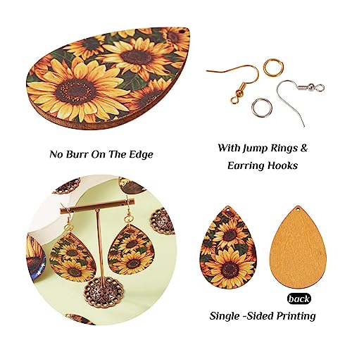 Elecrelive 36pcs Western Style Wood Earring Charms Cowhead Flower Big Teardrop Wood Pendants with Ear Hook & Jump Rings for DIY Jewelry Making - color: Western Style-3