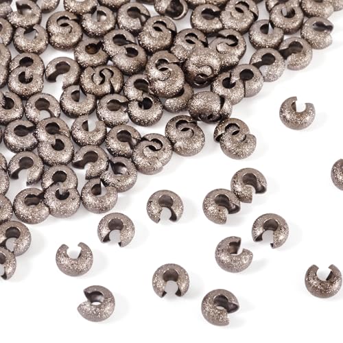 Pandahall 100pcs Brass Crimp Beads Covers 4mm Textured Half Round Crimp Bead Knot Covers for Jewelry Making(Gunmetal) - color: Gunmetal, size: 4mm Diameter