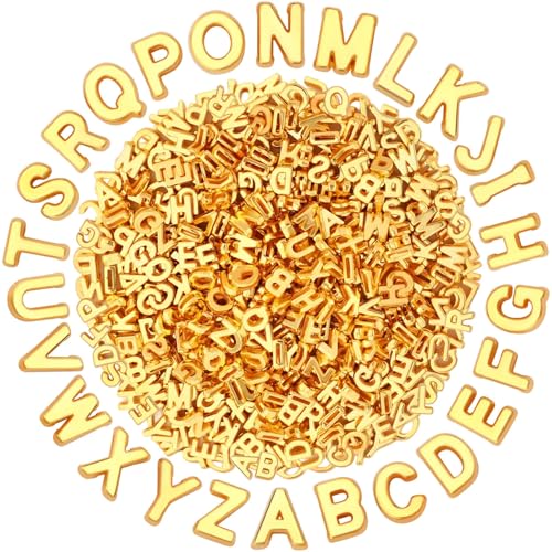 Augshy 700Pcs Gold Large Letter Beads,A-Z Mixed Big Alphabet Shape Beads for Jewelry Making Bracelets Necklaces Key Chains Shoelaces Crafts Party Decor(9 x 12 mm) - style: Gold Alphabet Style