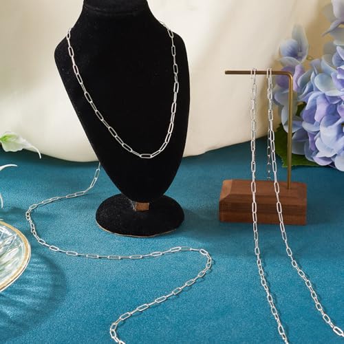 3.28 Feet Sterling Silver Paperclip Chain Paperclip Link Necklace Oval Cable Chain with Velvet Polishing Cloth Permanent Bracelet Kit 8.5x3mm for Women Men Necklace Jewelry Making - color: Silver