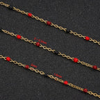 UMAOKANG 33 Feet Stainless Steel Jewelry Making Chain Black Red Enamel Beaded Cable Chains Bulk on Spool - color: Blak Red-Gold