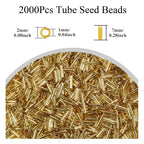 2000Pcs Tube Seed Beads 2x7mm Mini Long Glass Bugle Bead Small Craft Loose Spacer Beads for DIY Phone Charms Waist Bead Bracelets Earrings Necklaces (Golden) - color: Golden