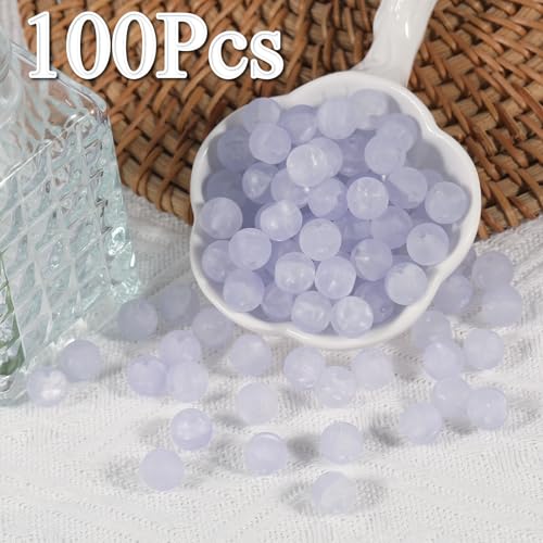 100Pcs Glass Beads 10mm Round Moon Frosted Cracked Water-Activated Transparent Glazed Beads, Ideal for DIY Bracelets Necklaces Phone Charms Craft Supplies (Purple) - color: Purple