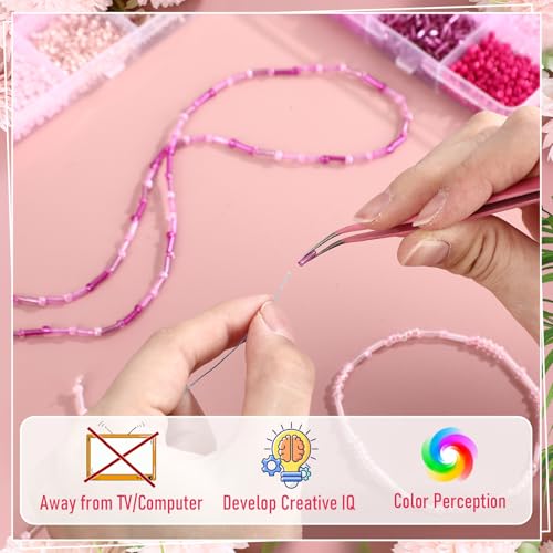 Jexine 2 Sets 30 Colors Glass Seed and Bugle Beads Kit Small Loose Craft Beads for Jewelry Making DIY Crafts Bracelets and Necklaces(Pink, Rose Red) - color: Pink, Rose Red