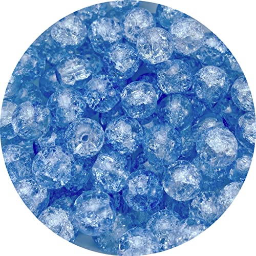 100pcs Crackle Glass Beads 8mm Round Crystal Glass Spacer Crafts Beads for Jewelry Making Necklace Bracelet Earrings DIY Crafts(Azure) - color: Azure, size: 8mm