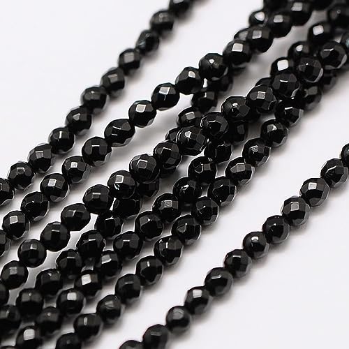 LiQunSweet 130 Pcs 3mm Natural Black Onyx Beads Strands Faceted Round Small Loose Crystal Gemstone Bead Spacer for DIY Handmade Craft Supplies - color: Natural Black Onyx Beads_3mm
