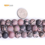 GEM-Inside 10mm Natural Stone Black Rhodonite Frosted Matte Unpolished Round Beads for Jewelry Making Strand 15 inch - color: Black Rhodonite, size: 10mm