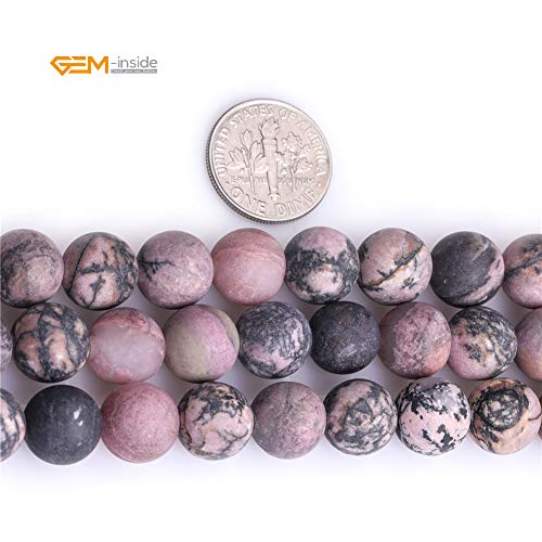 GEM-Inside 10mm Natural Stone Black Rhodonite Frosted Matte Unpolished Round Beads for Jewelry Making Strand 15 inch - color: Black Rhodonite, size: 10mm
