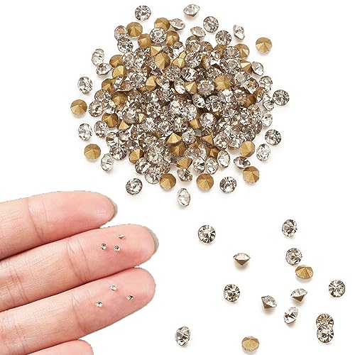 Fashewelry 2mm Pointed Back Clear Glass Rhinestone 1440Pcs Faceted Diamond Loose Stone with Golden Back Mini Crystal Diamante Gems for Nail Art Craft Replacing Jewelry - color: Clear, Golden Back, size: 2mm-glass