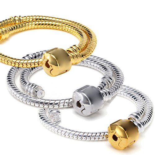 RUBYCA 5pcs 6.7" Gold Color Clasp European Snake Chain Charm Bracelet fit Charm Beads DIY - color: Gold, size: 17 CM