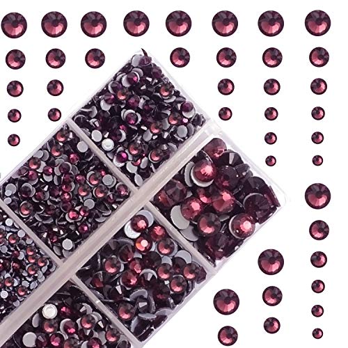 10000Pcs 2-Boxes Mixed Size Hot Fix Round Crystals Gems Glass Stones Hotfix Flat Back Rhinestones with Tweezers and Picking Pencil (Amethyst) - color: Amethyst, size: 2-Box (10000pcs)
