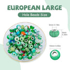LAIDANLA Green Mix Large Hole Beads, 100pcs 15mm x 5mm Round Resin, Plastic, Acrylic Loose Beads for Jewelry Making, Bracelet, Necklace, Earrings, Keychain, DIY Gifts - color: H-Green Mix