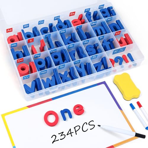 LovesTown Magnetic Alphabet Letters Kit for Kids, Double Sided Magnetic Board with Storage Box, Educational Learning Toys for Preschool Classroom and Home, 234 Pieces - color: Blue, size: Medium