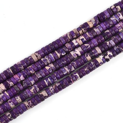 190pcs 4x2mm Purple Natural Sea Sediment Imperial Jasper Heishi Disc Rondelle Spacer Stone Semi Precious Gemstone Loose Beads for Jewelry Making 15 Inch - color: Purple Imperial, size: 4x2mm