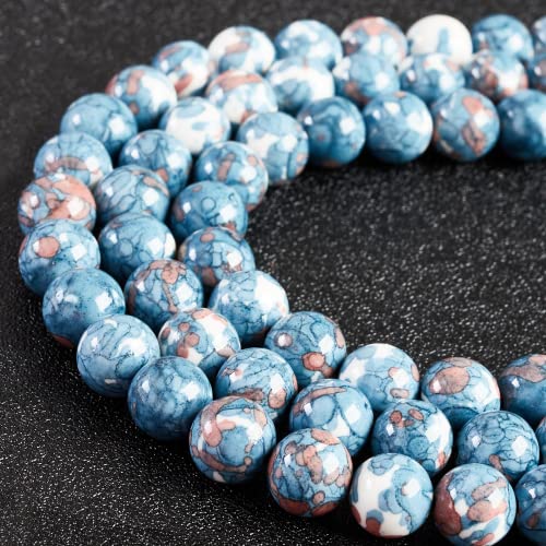 100pcs 8mm Blue Rain Flower Beads Natural Gemstone Beads Round Loose Beads for Crafting and Jewelry Making - color: Blue Rain Flower, size: 8mm