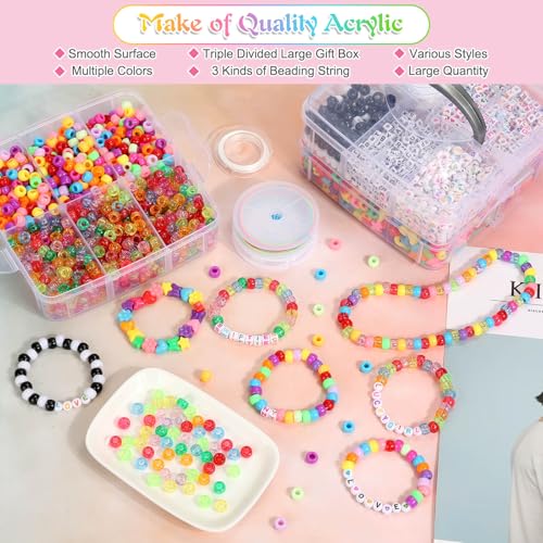 shynek 3800 Pony Beads: Bulk for Bracelets, Hair Braids & Craft - Colorful Plastic, Kandi, Star & Letter Beads for Jewelry Making - color: Pony Beads Kit