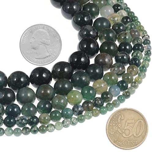 6mm Natural Moss Agate Gemstone Round Loose Beads Crystal Stone Bracelet Necklace Accessories Crafts for Jewelry Making DIY,1 Strand 15" - color: Moss Agate, size: 6MM