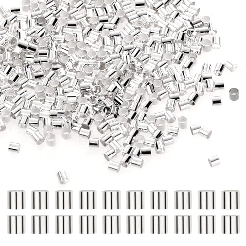 500 Pcs Crimp Beads Brass Crimp Tubes Crimping Beads Jewelry Loose Spacer Bead Cord Ends for Earring Necklace Pendant Jewelry Making (Silver) - color: Silver