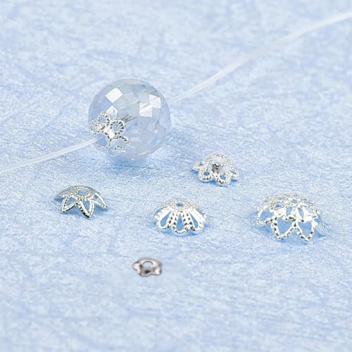 SUNNYCLUE 1 Box 240Pcs 12 Styles Flower Spacer Beads Caps Silver Bead Caps Mixed Tibetan Beads Jewelry Findings for DIY Earring Bracelet Necklace Keyring Making - color: 240pcs Silver