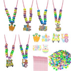 Twelcshyp 24 Sets Easter Beads Necklace Bulk DIY Easter Craft Kit Bunny Chick Egg Carrot Wood Charms Color Pastel Beads for Party Favors Classroom Supplies