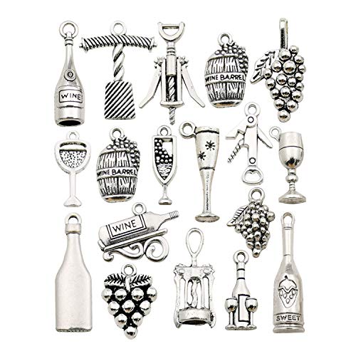 50pcs Craft Supplies Antique Silver Tasting Wine Grape Cocktail Glass Wine Opener Charms for Jewelry Making Findings Crafting Accessory for DIY Necklace Bracelet (M307) - color: M307