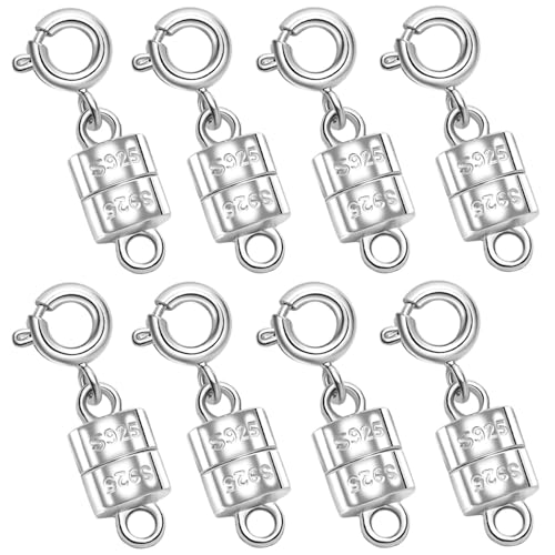 S925 Sterling Silver Magnetic Necklace Clasps and Closures, Magnetic Clasps for Necklaces,Magnetic Clasp Converter for Jewelry Making Supplies (8silvery) - color: 8silvery