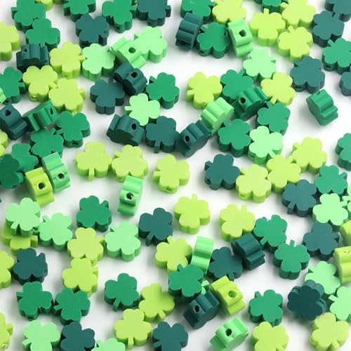 100 Pcs St. Patrick's Day Polymer Clay Beads Mixed Heishi Spacer Bead Charms Supplies for DIY Bracelet Earring Necklace Jewelry Making (Clover) - color: Clover