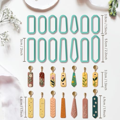 14pcs Rectangle Clay Cutters, Polymer Clay Cutting Tools for Earrings Making, Clay Jewelry Making Kit for Handicraft Enthusiasts - style: Long rectangle theme (14 pcs)