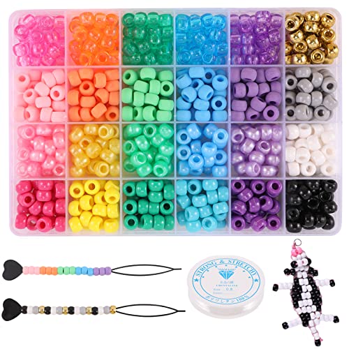 Miss Rabbit 24 Color Pony Beads for Jewelry Making, Hair Beads for Braids with Hair Beaders, Rainbow Kandi Bracelets Kit for Bracelet Making for Women DIY Crafts Friendship Bracelets Making Kit Gift - color: 24 Color-4