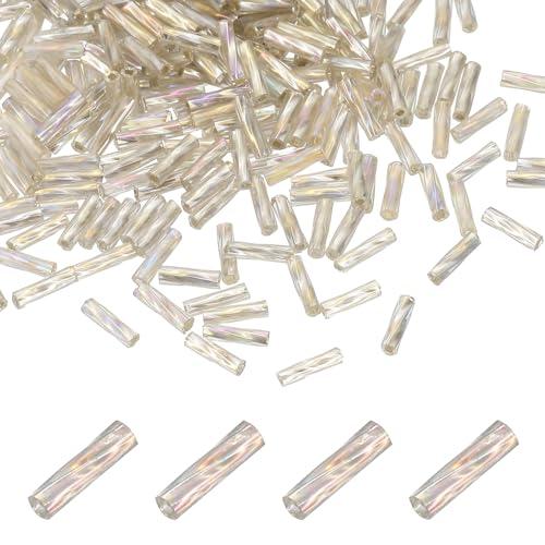 uxcell 1500Pcs Glass Bugle Seed Beads, 6x2mm Mini Long Tube Seed Beads Tube Loose Glass Seed Spacer Bead for DIY Earring Bracelets Necklace Jewelry Making Embroidery, Iridescent Silver - color: Iridescent Silver