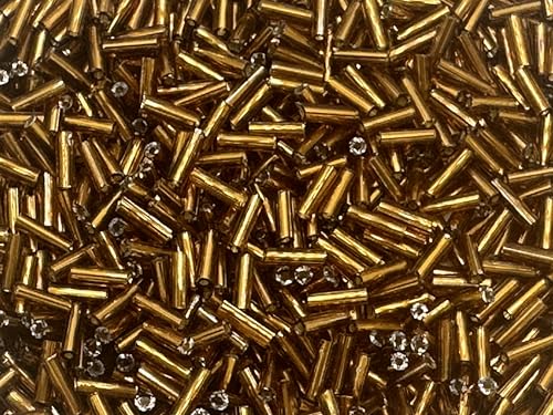Czech Bugle Beads 40 gr / 1.4 oz Glass Tube Size #3 7mm (Amber Brown Silver Lined) - color: Brown Silver Lined