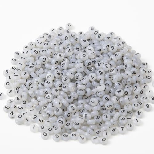 1000pcs Acrylic Number Beads 0-9 Round Number Beads 4x7mm Mixed Number Beads for Jewelry Making and DIY Bracelets, Necklaces, Key Chains (Night Glow Black) - color: Night glow black