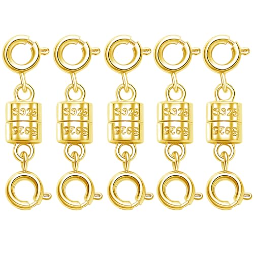 S925 Sterling Silver Magnetic Necklace Clasps and Closures,Magnetic Necklace Clasp for Jewelry Making Supplies (5golden) - color: 5golden