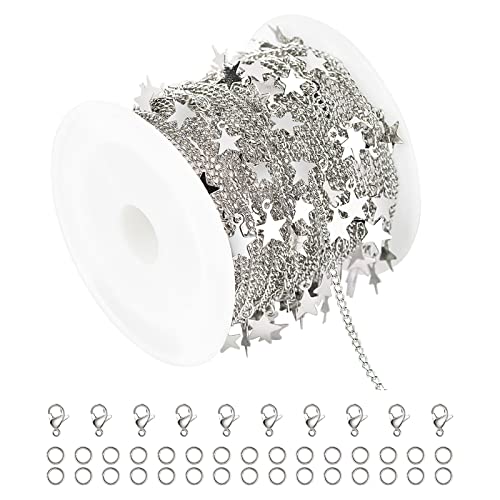 YOUBEIYEE Silver Star Necklace for Women Jewelry DIY Chains Bulk with Open Jump Rings and Lobster Clasps, Cable Link Chain Jewelry Making Supplies - color: Silver Star