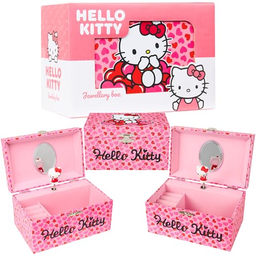 Hello Kitty Sanrio Musical Jewelry Box for Girls Teens Women Kawaii Wind Up Music Box Jewelry Organizer Ring Holder Gifts for Women (Pink - style: Pink Hello Kitty