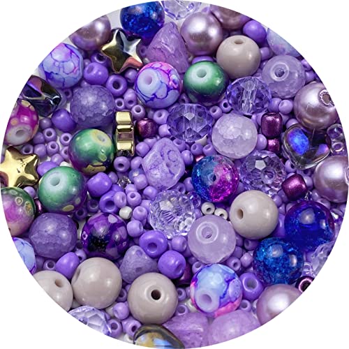 Assorted Glass Resin Beads Multi Size Colors Smooth Cracked Gravel Millet Spacer Beads for Bracelets Necklace Earring DIY Jewelry Making Craft(Light Purple Series) - color: Light Purple Series