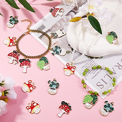 24 Pieces Mushroom Enamel Charm Pendant Plants Alloy Enamel Charm Mixed Shape Pendant for Jewelry Necklace Bracelet Earring Making Crafts