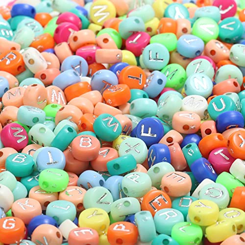 Yochus 1000pcs Bulk Colorful Round Acrylic Alphabet Letter Beads 4x7mm Silver Letter A-Z Beads for Jewelry Making and DIY Bracelets, Necklaces, Key Chains - color: Colorful/Silver, size: 4x7mm