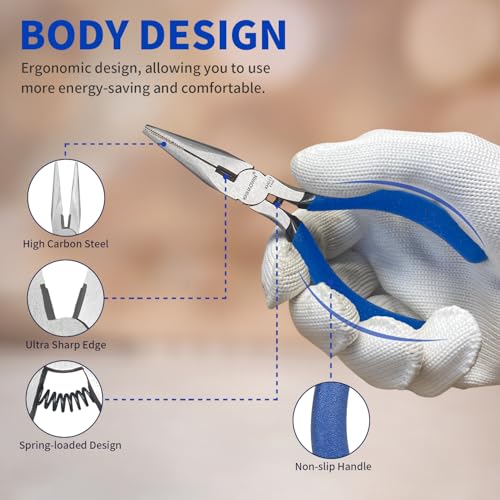 KAIHAOWIN Mini Needle Nose Pliers 5"-5 Pack KAIHAOWIN Small Long Nose Pliers with Wire Cutters, Spring Loaded Thin Needle Nose Pliers, Precision Pliers Set for Crafts/Jewelry Making/Tiny Project - size: 5x Needle Nose