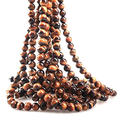 6mm Natural Tiger Eye Stone Round Loose Stone Beads for Jewelry Making DIY Crafts Design 1 Strand 15" APPR.63-65pcs - color: Tiger eye, size: 6mm