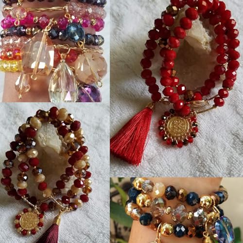 390pcs Glass Beads for Bracelets Making, 8mm Red Series Faceted Crystal Loose Bulk Beads for Earring Necklace Jewelry Crafts DIY Suncatchers - color: Red